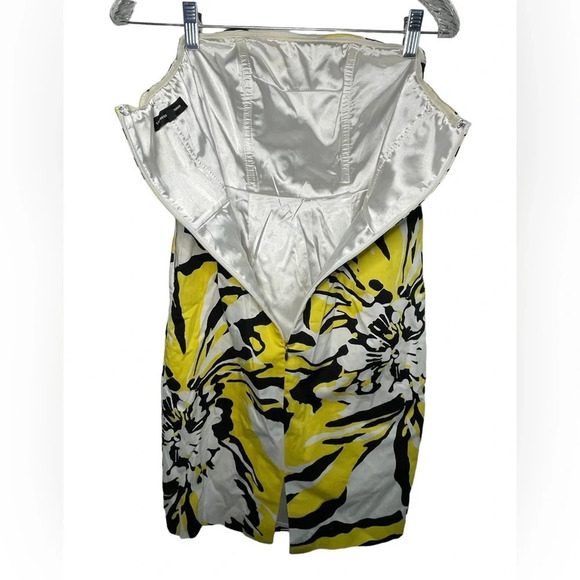 Express Design Studio Black Yellow Floral Strapless Dress Pockets Women's Sz 0 - Picture 2 of 6